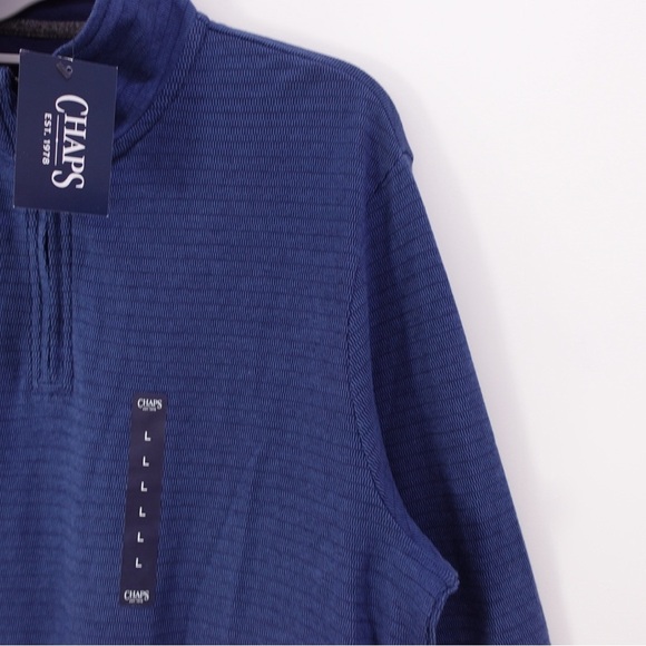 NWT Chaps Long Sleeve Quarter Zip Rice Knit Jacket Sweater Sz Large Newport Navy - Picture 6 of 16